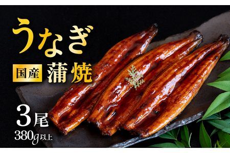 【07月発送（丑の日までにお届け）】【レビューキャンペーン】国産 うなぎ蒲焼 上うなぎ3尾 380g以上 山椒付き 鰻 ウナギ たれ タレ たっぷり うな重 鰻重 ひつまぶし