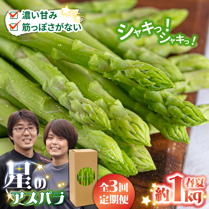 【3回定期便】【星のアスパラ】春・夏 の グリーン アスパラガス 約1kg / アスパラ 野菜 / 南島原市 / ほしのYA [SEY016]