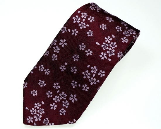 郡内織物「富士桜工房」シルクネクタイ 桜花   臙脂色