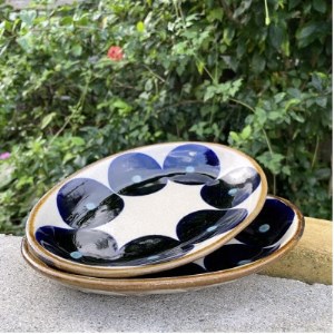 ヤチムン　オーバル皿青丸紋　2枚セット　エドメ陶房【1368685】