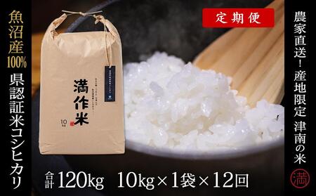 【2025年産 】【12ヶ月定期便】10kg(10kg×1袋) 県認証魚沼産コシヒカリ |津南町 コシヒカリ 定期便