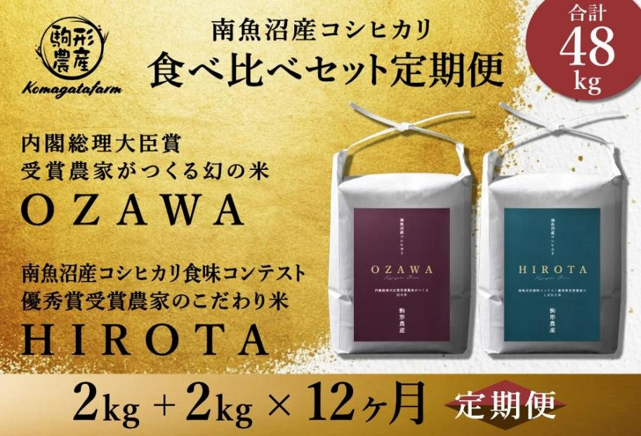 
令和6年産新米予約【定期便】【OZAWA＆HIROTA】各2ｋｇ×全12回食べ比べセット　特A地区　　南魚沼産コシヒカリ
