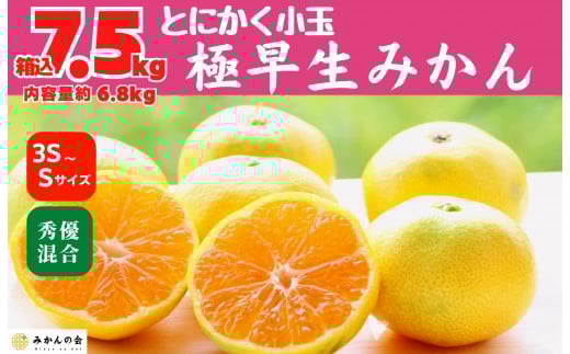 
                  小玉みかん 極早生 箱込 7.5kg (内容量約 6.8kg) 3S～Sサイズ混合 秀品 優品 混合 有田みかん 和歌山県産 【みかんの会】［2026年10月上旬頃より順次発送予定］
                