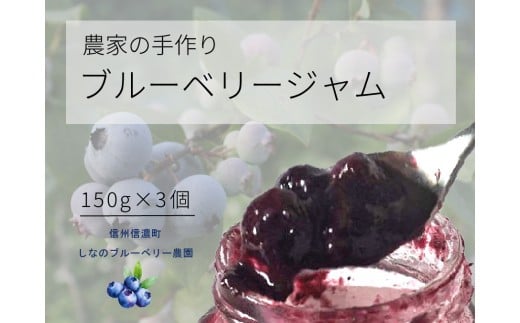 しなのブルーベリー農園「ブルーベリージャム」 400g×3個セット　粒が大きく味の濃いハイブッシュ系にこだわったブルーベリーのジャム【長野県信濃町】