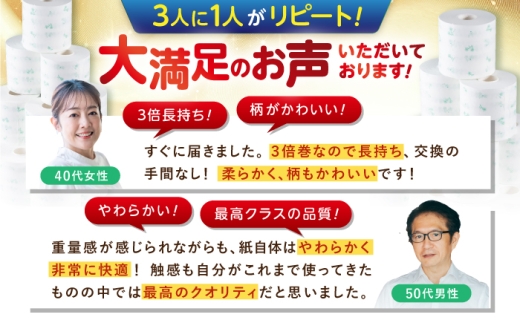 【2回定期便・6カ月に1回発送】 【2ケース】3倍長持ち トイレットペーパー サンハニー (花柄グリーン) 【機能素材株式会社】 [ATAA025]