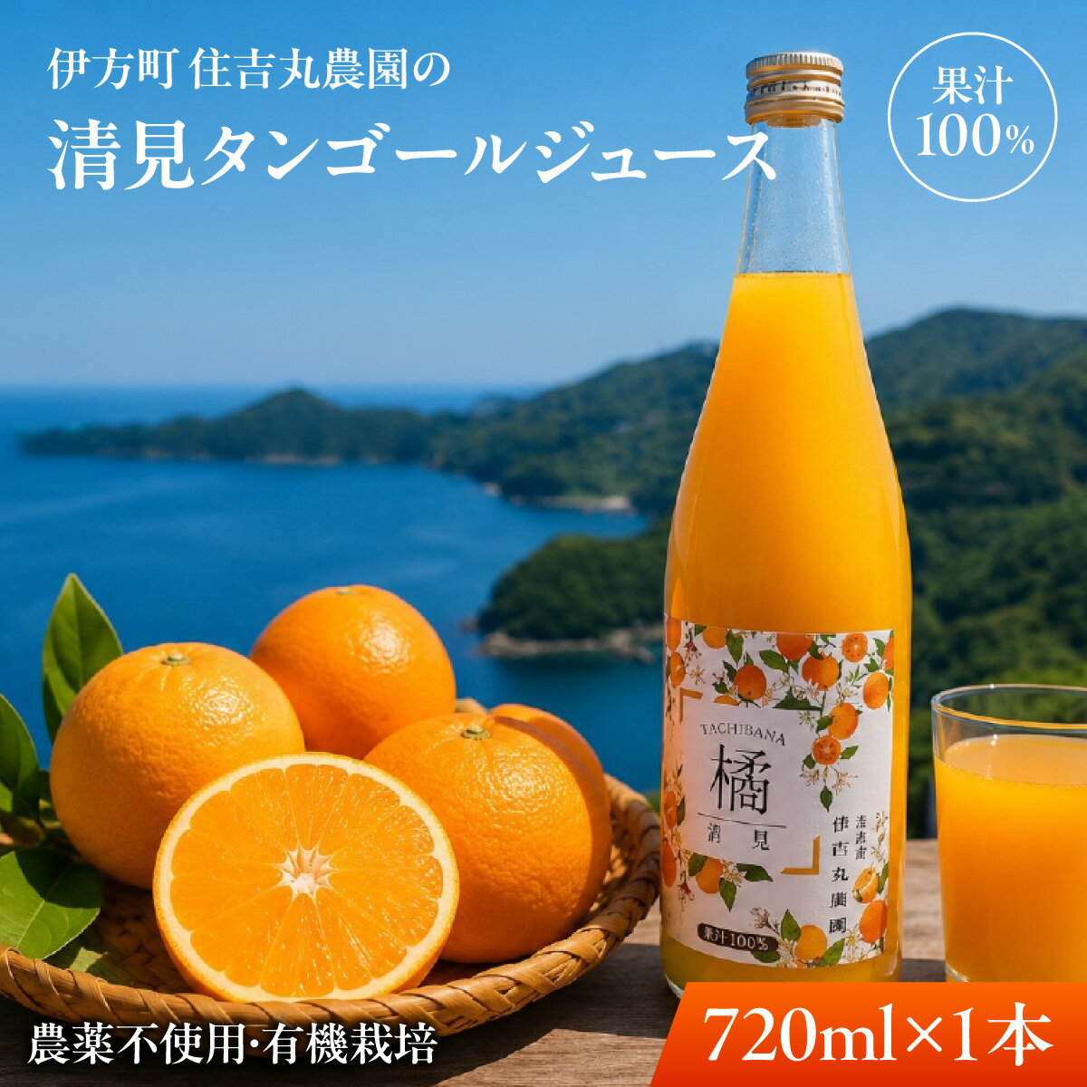 【ふるさと納税】清見タンゴールジュース 720ml×1本 【ふるさと納税 人気 おすすめ ランキング 清見タンゴール ジュース みかん ミカン オレンジ　無農薬　有機栽培　佐田岬半島　農家直送　住吉丸農園 愛媛県 伊方町 送料無料】 IKTBN007