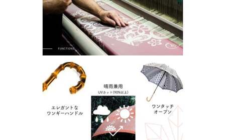 No.408 高級織物傘【婦人長傘】ピンク系・やさしい可愛らしさのある上質な晴雨兼用傘 kirie ペイズリー ピオニーピンク／  雨具 雨傘 日傘 パステル UVカット 和色  8本骨 ワンプッシュ