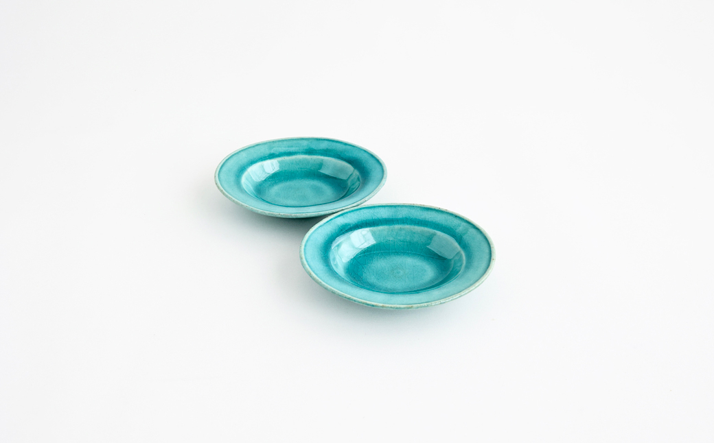 
【Awabi ware】 楕円小皿 ペアセット （トルコ青×２） 《決済から3ヶ月前後で発送》
