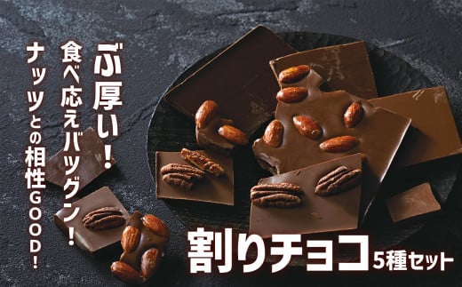 
【サロンドロワイヤル】食べ応えバツグン！ 分厚い 『割りチョコ』 5種セット（ミルク／ビター／アーモンド／ピーカンナッツ／ミックスフルーツ）濃厚 チョコレート スイーツ チョコ 岩手 陸前高田 ピーカンナッツ アーモンド
