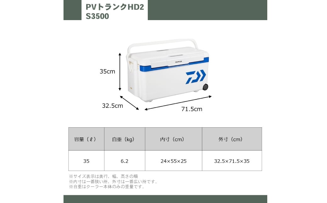 釣具のダイワのクーラーボックス PVトランクHD2 GU3500 （容量:35リットル）