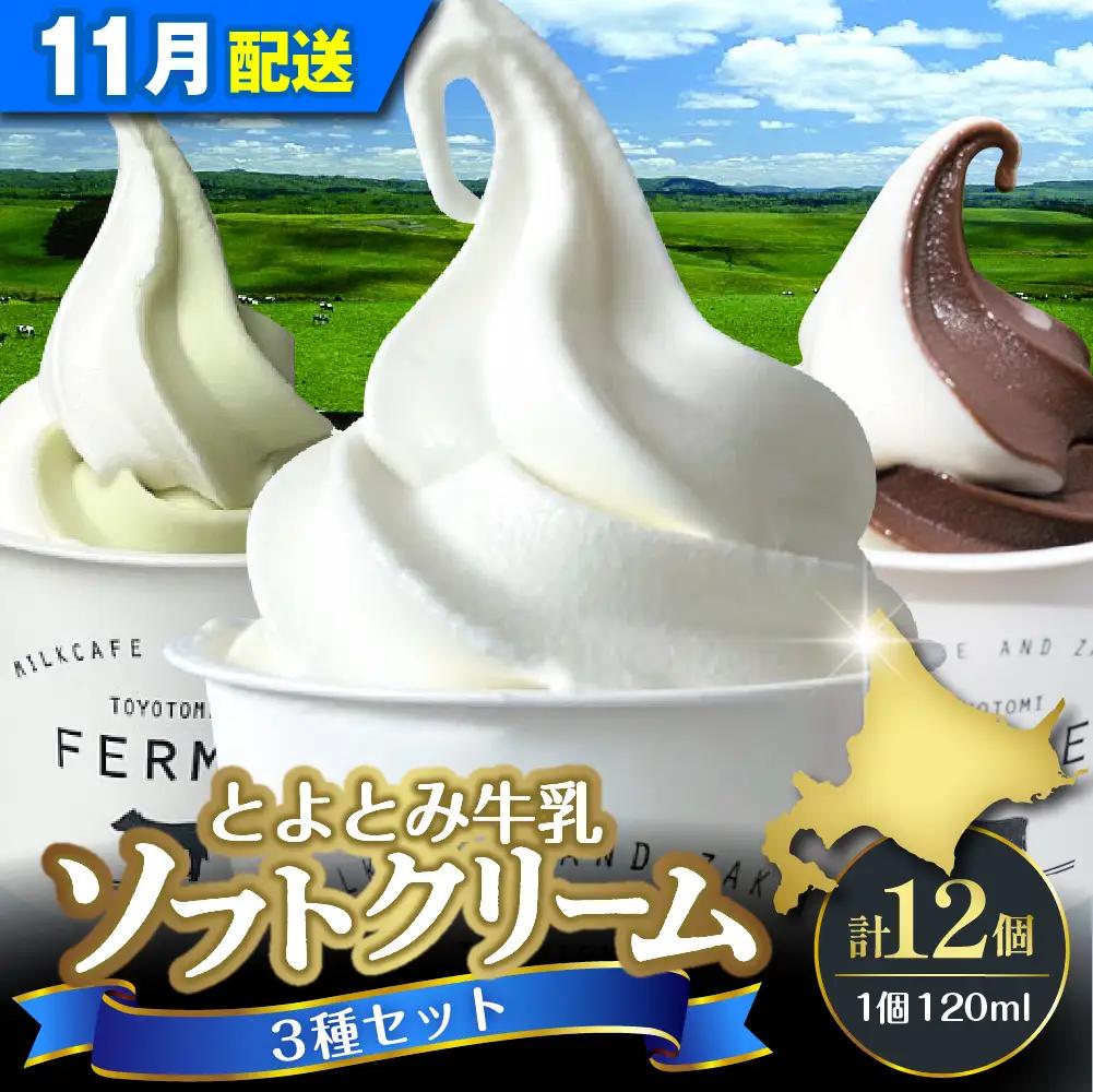 【11月配送】とよとみ牛乳ソフトクリーム 3種類12個 ソフトクリーム