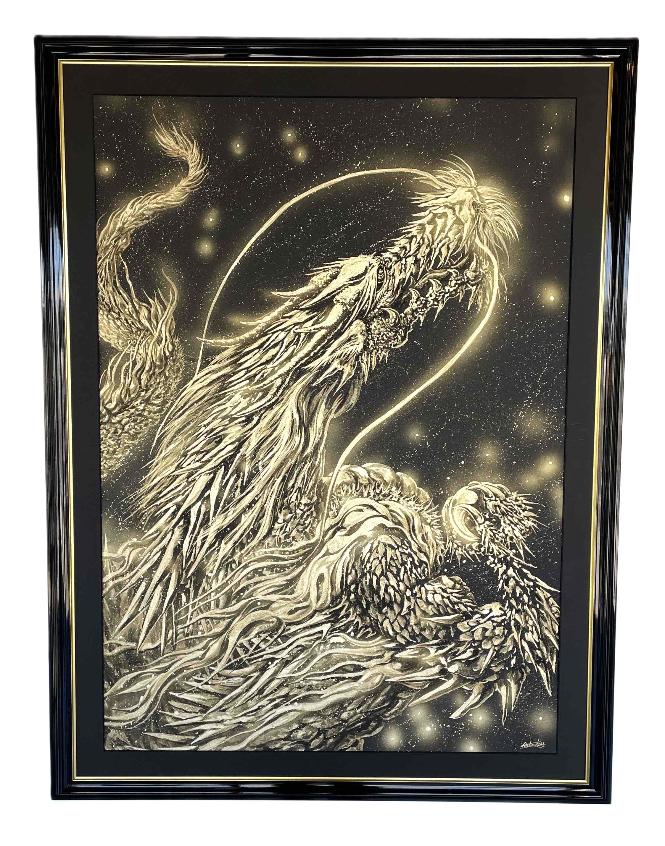 
                  現代水墨画家 絵師白道「金銀昇龍」｜絵画 アート インテリア 手描き 一筆 龍 日本画 現代アート ハンドメイド作品 水墨画 かっこいい 作品 縁起 風水 芸術 
                
