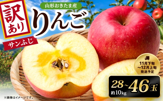 【訳あり】 山形県おきたま産 りんご （サンふじ）（〇秀） 28玉～46玉（約10kg） 山形県産 フルーツ 果物 林檎 リンゴ りんご サンふじ 家庭用 規格外 【2026年11月下旬～12月上旬発送予定】