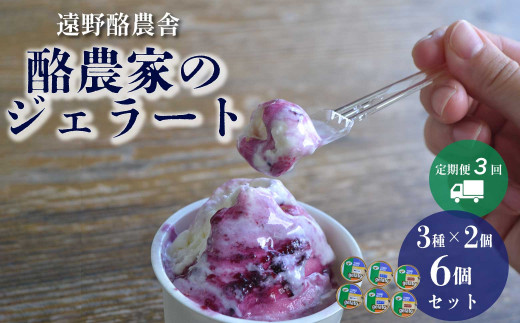 遠野酪農舎 ジェラート 130ml 6個 食べ比べ セット 定期便3回 / 県内屈指の人気がある アイス ジェラート工房！