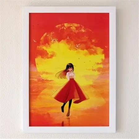 Mナオキオリジナル デジタル イラスト 夕日に映える「釧路湿原」と「釧路ゆうひちゃん」_Mナオキオリジナル 作品 北海道 釧路町 釧路超 特産品 絵画 釧路湿原 釧路ゆうひちゃん_【1389661】