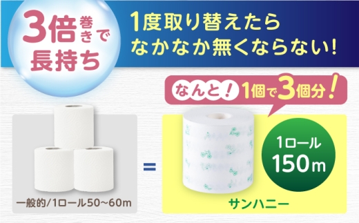 【2回定期便・6カ月に1回発送】 【2ケース】3倍長持ち トイレットペーパー サンハニー (花柄グリーン) 【機能素材株式会社】 [ATAA025]