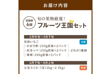 【先行予約／フルーツ定期便6回】旬の果物厳選！京丹後フルーツ王国セット（完熟イチゴ・小玉スイカ・桃・メロン・シャインマスカット・二十世紀梨）（2026年2月中旬～発送）