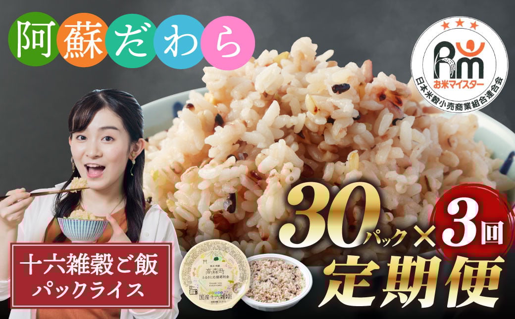 
            【定期便3ヶ月】阿蘇だわら 十六雑穀ごはん パックライス 160g×30パック 合計90パック 国産
          
