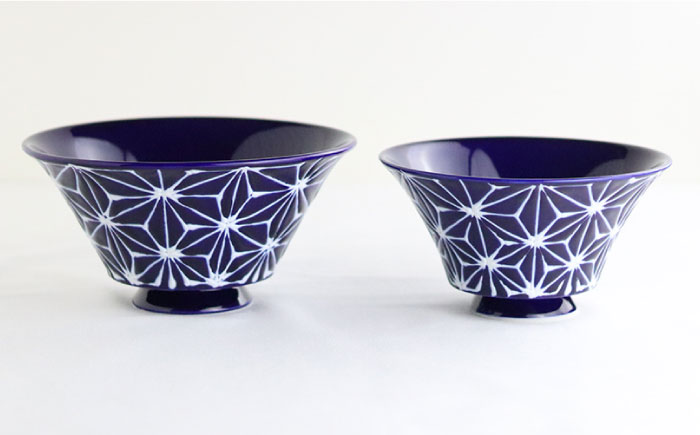 【波佐見焼】ホワイトライン麻 ミニ丼 どんぶり 瑠璃【翔芳窯】 [FE164]