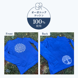 Tシャツ ロングスリーブ XL/XXLサイズ 袖リブタイプ 藍染 オーガニックコットン ハイカラー×たけの花 曼荼羅 藍 藍染め 天然染料