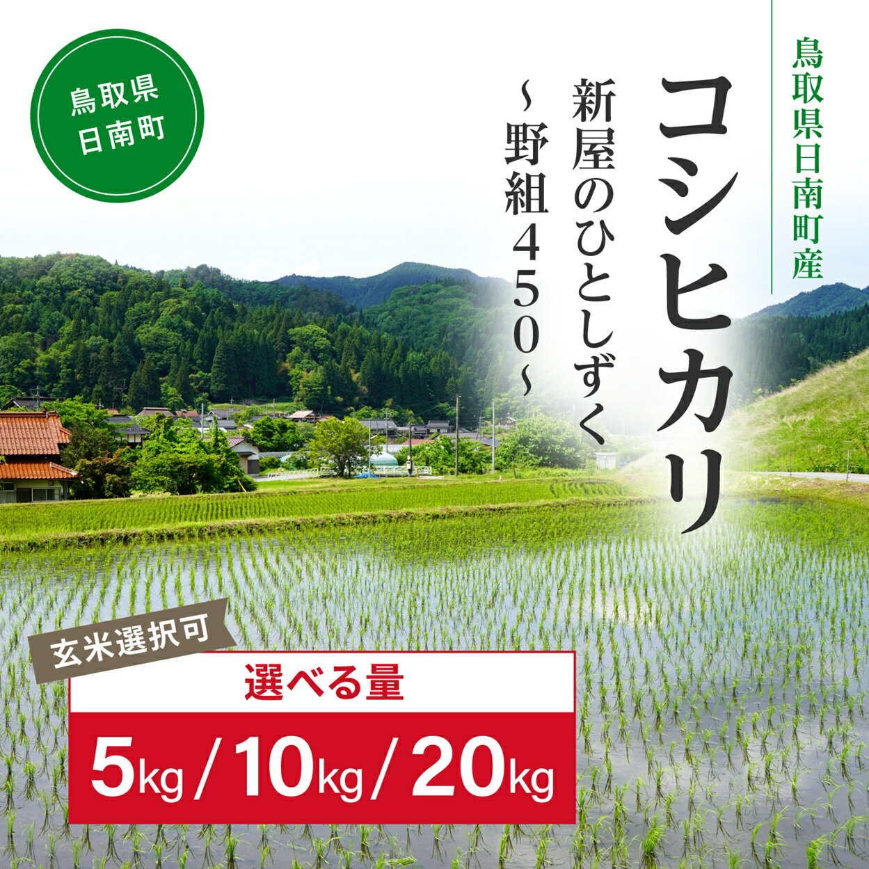 【ふるさと納税】令和8年産 新米 先行予約 鳥取県日南町産コシヒカリ 5kg 10kg 20kg 新屋のひとしずく ～野組450～ 米 お米 おこめ 精米 白米 こしひかり