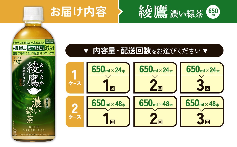 【本数/発送回数 選べる】綾鷹 濃い緑茶650PET