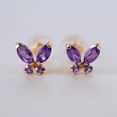 ふるさと納税 甲府市 【ジュエリー】K10 イエローゴールド アメシスト バタフライ 蝶 ピアス 保証書付 SE-2913 |  | 01