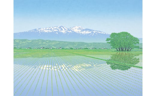 「爽気 鳥海山」 クリーム額【埼玉県 東松山市 版画 額付 小川手漉和紙 日本版画会 小暮真望 芸術 美術 風景 自然 送料無料 バージョン 美しい ギャラリー アーティスト アート ART 芸術 デ