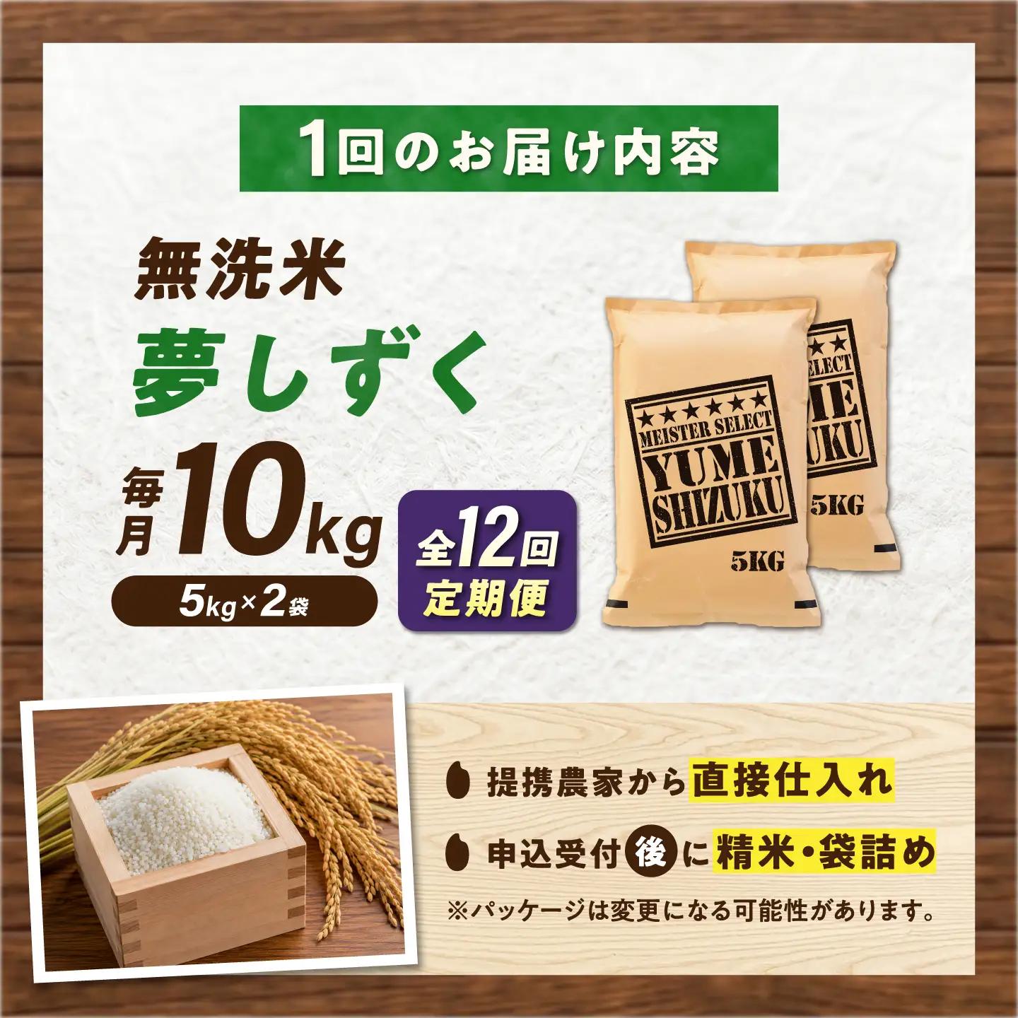 【12回定期便】 無洗米 夢しずく 10kg（5kg×2袋） 無洗米 お米 白米 精米 佐賀県産 米 /大塚米穀店[UFE017]