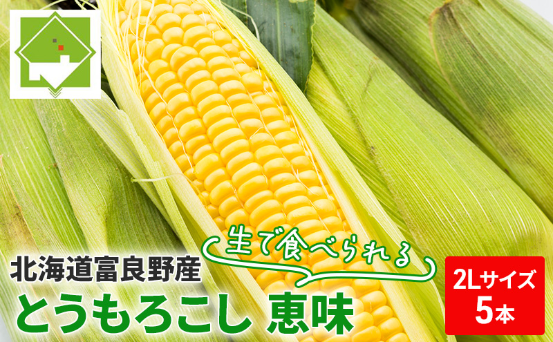 【2025年8月下旬～発送】北海道 富良野産 生で食べられる とうもろこし【恵味（めぐみ）】 2Lサイズ 5本 (スイートベジタブルファクトリー) とうもろこし とうきび コーン 野菜 新鮮 甘い ジューシー 贈り物 ギフト 道産 直送 ふらの