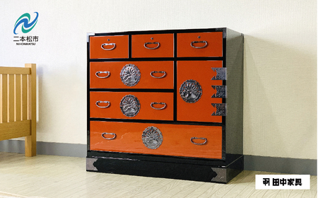 30朱塗チェスト 片開下一 朱と黒 《創業明治2年 田中家具 謹製》【田中家具】