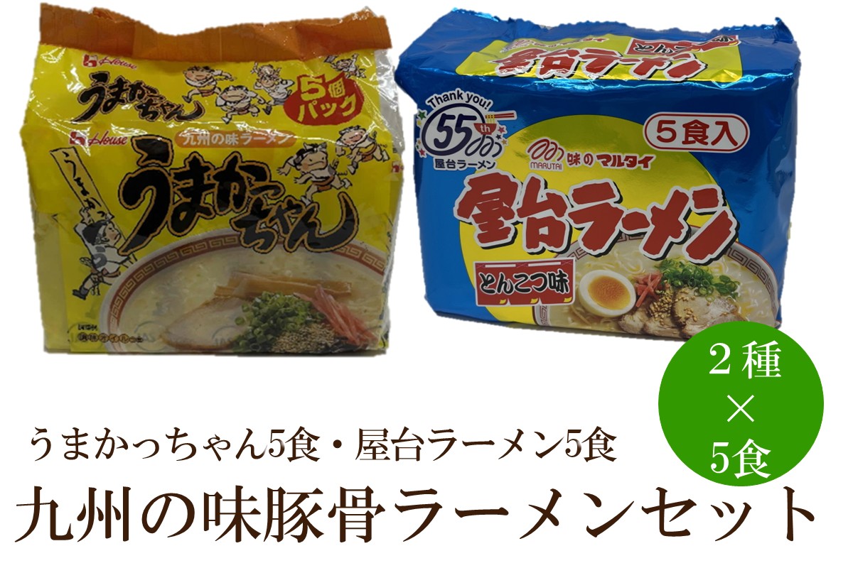 九州の味豚骨ラーメン2種×5食セット（合計10食）（うまかっちゃん5食・屋台ラーメン5食）【001-0416】