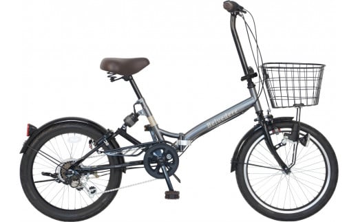 ノーパンク 折りたたみ自転車 ベルヴェデール Belvedere チャコール 20インチ 6段変速 リアサス・前カゴ・LEDライト付｜武田産業 フォールディングバイク 人気返礼品 空気入れ不要 パンク