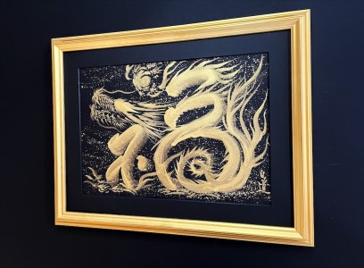 「一筆金福龍」絵師白道 作｜絵画 アート インテリア 手描き [0624]