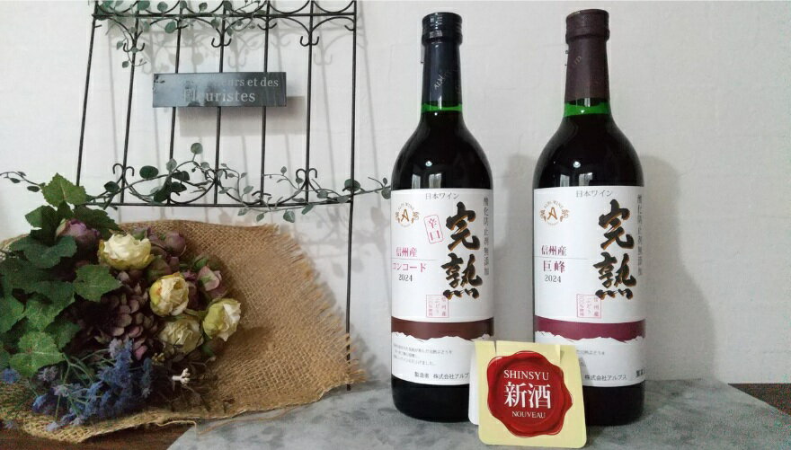 【ふるさと納税】アルプスワイン ヌーボー コンコード（辛口）＆巨峰2本セット | ワイン 赤 アルプスワイン コンコード 長野県 塩尻市