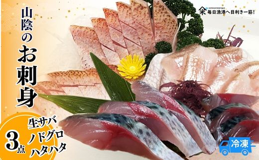 【山陰のお刺身用魚3点セット 生サバ のどぐろ ハタハタ（冷凍）】入金確認後、順次発送 魚 刺身 さしみ 盛り合わせ 産地直送 鮮度抜群 ふるさと納税 兵庫県 香美町 香住 山米鮮魚 74-01