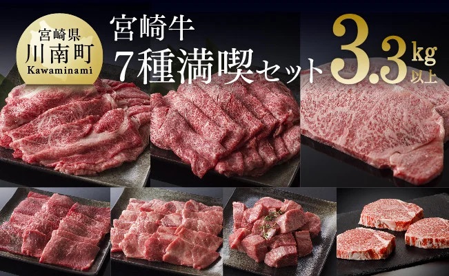 豪華！宮崎牛 満喫セット 3.3kg以上【4大会連続日本一 肉 牛肉 国産 黒毛和牛 肉質等級4等級以上 5等級 ミヤチク ステーキ スライス 焼肉 すき焼き 煮込み】[D00663]