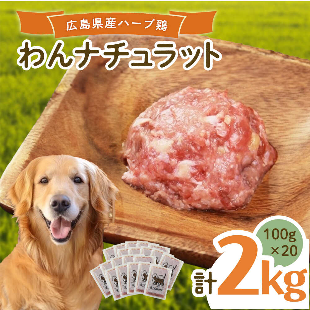 【ふるさと納税】ペットフード 広島県産ハーブ鶏わんナチュラット 100g×20p 計2kg ペットフード 2kg 犬のえさ おすすめ 国産 人気 ドッグフード ウェットフード 小分け 送料無料 ハーブ 鶏 餌 犬 ペット用品 広島県福山市/R.Natura（アール ナトゥーラ）[BAAH005]