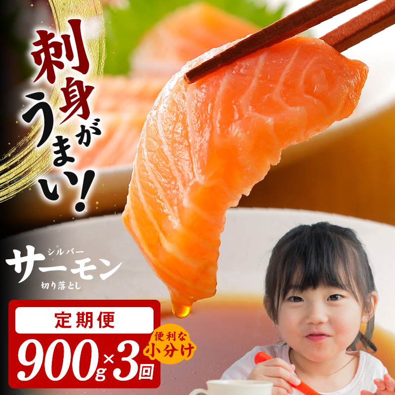 サーモン 切り落とし 定期便 900g×全3回【毎月配送 便利な小分け 300g×3P 訳あり サイズ不揃い 小分け 海鮮丼 人気 オススメ 小分け 冷凍 簡単調理 一人暮らし 東洋冷蔵】