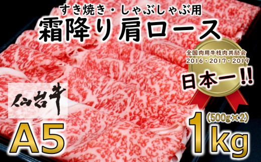 
＜A5ランク仙台牛＞ 霜降り肩ロース 合計 1.0kg(500g×2) しゃぶしゃぶ・すき焼き用【1206277】
