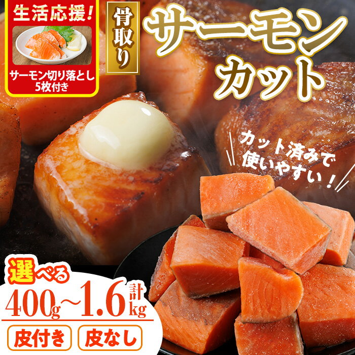 【ふるさと納税】＜サーモン切り落とし5枚付き＞ ＜選べる！＞ 骨取り サーモン カット (400g～1.6kg) 皮付き 皮なし 鮭 ダイスカット 小分け 骨とり 骨なし 骨取り済 カット済 簡単 魚 冷凍 お弁当【AW-73・AW-74・AW-75・AW-76・AW-77・AW-78・AW-79・AW-80】【丸正水産】