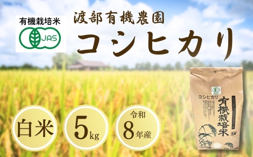 コシヒカリ 白米 5kg JAS有機米 令和8年産 | JAS 有機米 精米 コメ 米 こめ ブランド米 銘柄 福島 福島県産 渡部有機農園 福島産コシヒカリ 福島産こしひかり cn001-ag