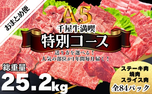 【定期便】千屋牛満喫【特別コース・おまとめ便】 人気の部位が1年間毎月届く！  牧場直送便 A5ランク（SSS特別コース2）