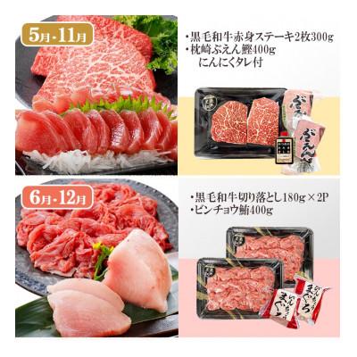 ふるさと納税 枕崎市 定期便(6回)枕崎お楽しみ便(黒毛和牛・まぐろ・かつおetc) GG-0046 |  | 03