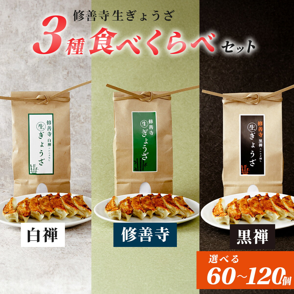 【ふるさと納税】修善寺 生 ぎょうざ 3種 食べくらべ セット（冷凍) 選べる個数60～120個| 餃子 冷凍 お取り寄せ 食べ比べ 地元食材 ヤーコン 手作り グルメ ご当地 人気 詰め合せ おすすめ こだわり 簡単 調理 ジューシー ヘルシー もちもち 皮 静岡 伊豆 | 020-020