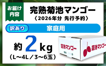 【2026年発送分 先行予約】 【訳あり】 【数量限定】　菊池マンゴー約2kg（3～6玉） L〜4Lサイズ　マンゴー マンゴー マンゴー マンゴー マンゴー [AYDF002]