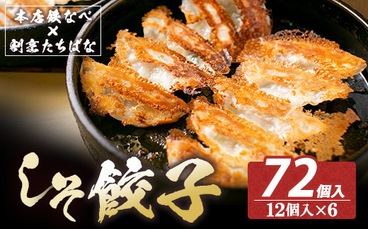 Z02-16 寄附額改定↓↓大容量！ 本店鉄なべ×割烹たちばな しそ餃子72個 国産 肉 餃子 ぎょうざ ギョーザ ギョウザ 小分け 人気 餃子 おすすめ 餃子 冷凍 おかず おつまみ 割烹 名店 ご当地グルメ