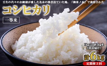 【3ヵ月定期便】《令和7年産》コシヒカリ 1kg×2袋×3回 計6kg ｜ 一等米 お殿様のお米 お米 おこめ こしひかり コメ こめ ご飯 ごはん 国産 栃木県 壬生町