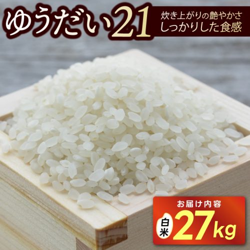【先行予約・9月中旬より発送】 ★令和8年産★山崎観光農園のお米　ゆうだい21　白米27kg｜ 益子町 お米 大容量 ゆうだい21 白米 精米 27kg 高評価（AU042）