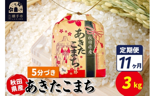 《定期便11ヶ月》あきたこまち 3kg×1袋【5分づき】令和7年産 秋田県産 こまちライン [こまちライン あきたこまち ブランド米 お米 5分搗き 精米 米どころ 秋田 秋田県産]